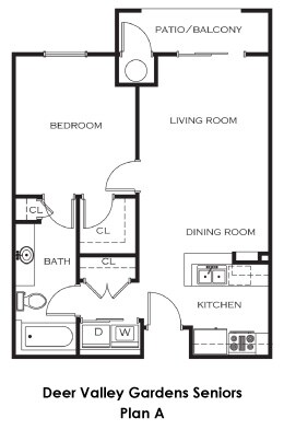 One Bedroom One Bath 240 floor plan